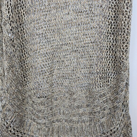 Womens Open Front Knit Cardigan 2X Browns Gold Metallic Threading Sleeveless - Picture 13 of 16